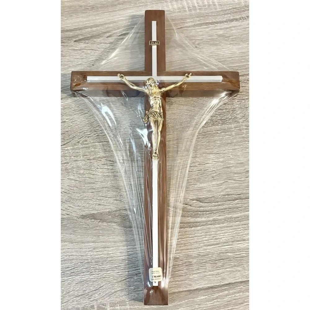 Vintage Wooden Crucifix w/Metal Inlays & Jesus Christ 16